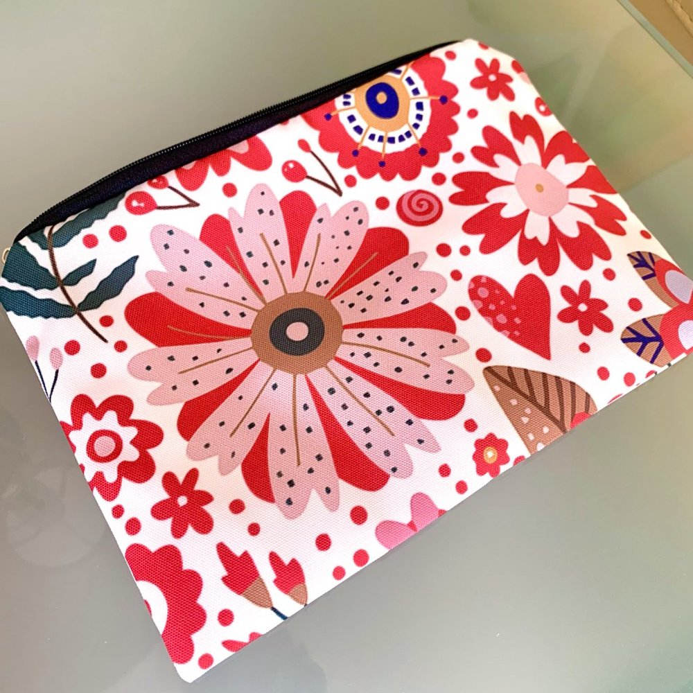 9x6 2 Styles Boho Flowers Ethnic Design Makeup Case Travel Bag Zippered Pouch